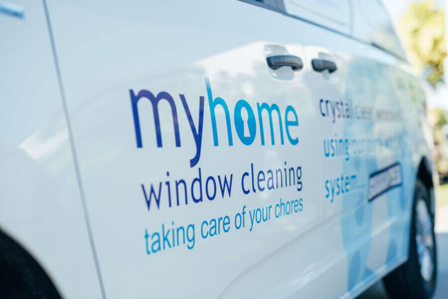 Close up of a MyHome window cleaning branded van